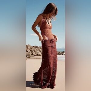 Free People Juanita Fauxchet Skirt Size L Burnt Henna Brown